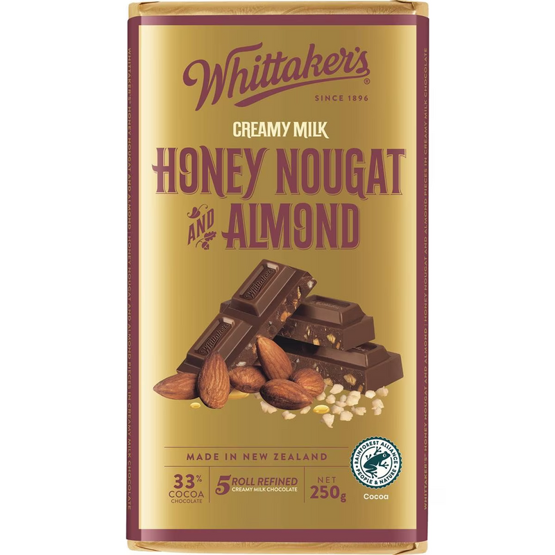 Whittaker’s Honey Nougat & Almond Creamy Milk Chocolate Block 250g