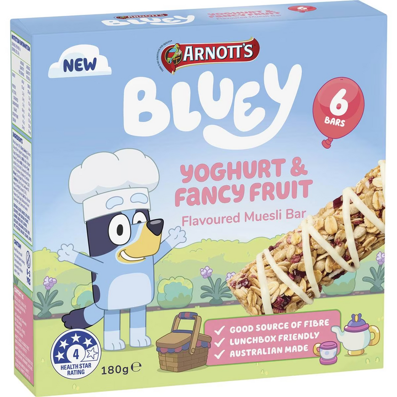 Arnott's Bluey Yoghurt & Fancy Fruit Muesli Bars 6 Pack 180g