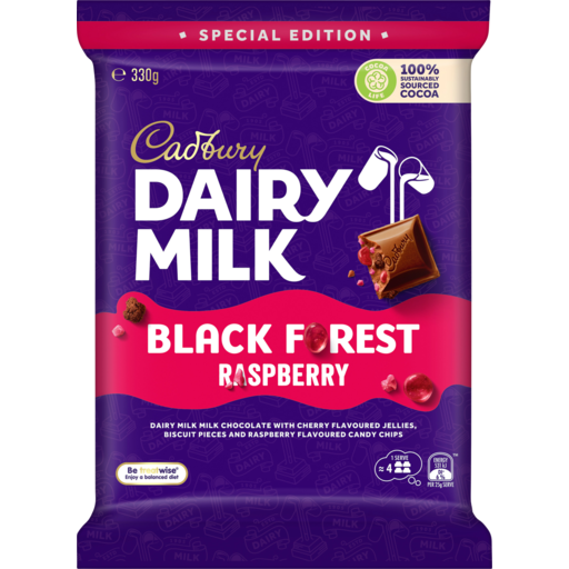 Cadbury Dairy Milk Black Forest Raspberry Block 330g