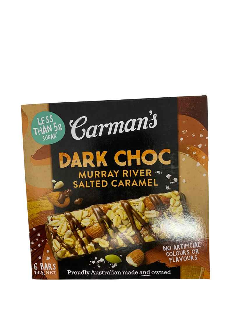 Carman's Dark Choc Murray River Salted Caramel Snack Bar 6 Pack 192g