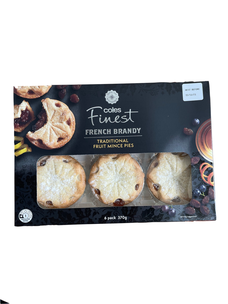 Coles Finest French Brandy Fruit Mince Pies 6 pack 370g